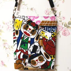 和柄 日本昔話サコッシュ 招き猫ポシェット 桃太郎 金太郎 浦島太郎 にゃんこ ハンドメイド 御朱印帳