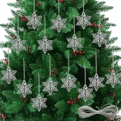 クリスマス オーナメント 飾り 15個セット 雪の結晶 アクリル クリスマスツリー 飾り 吊り下げ クリア クリスマスパーティー 新年 シャンデリア クリスタル 店舗 玄関 装飾 ロープ付き (A) 0