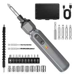 IXP 電動ドライバー 小型 電動どらいばー USB充電式 LEDライト 電動ドライバーセット 手動8N.m 電動トルク2N.m 充電ドライバー 軽量 正逆転切り替え コードレス 磁気ビット付き ネジ締め 24本ビット 1本フレキシブルシャフト 1本コネク 0