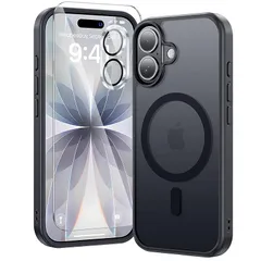 Kingbus iPhone 17 ケース ブラック MagSafe対応 3点セット【強化ガラスフィルム+カメラ保護】 耐衝撃 ストラップホール付き 6.3インチ 0