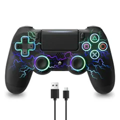 PS4 コントローラー ワイヤレス 無線/有線 ホール効果スティック 背面ボタン RGBライト TURBO連射 振動調整 1000mAhバッテリー ジャイロセンサー搭載 3.5mmイヤホンジャック P3/P4/P4 Pro/Slim/PC/スマホに対応 ブラs