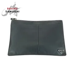 美品 PRADA プラダ ヴィッテロ シティ 三角ロゴプレート ブラック 黒 シルバー金具 レザー クラッチバッグ セカンドバッグ メンズ 502211【中古】