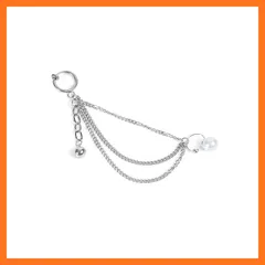 【新品】 AREUM イヤリング 韓国アクセサリー メンズ レディース 二穴 チェーンタイプ イヤーカフ イヤークリップ 海外人気デザイン (三連チェーン パール) 0