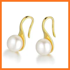 【新品】 ピアス Silver925 シルバー ゴールド 18Ｋコーティング 天然パール フック 金属アレルギー対応 (ゴールド)