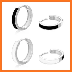 【新品】 TALONIAフープピアス リングピアス 黒と白 シンプル シルバー925 ピアス 金属アレルギー対応 男女兼用 リング フープ ピアス メンズ レディース 二組のイヤリング 人気 両耳用 誕生日 プレゼント クリスマス 記念日 贈り物