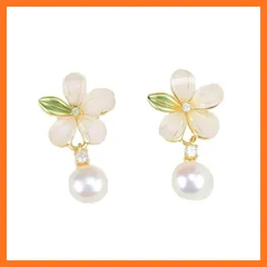 【新品】 天然淡水パール ピアス レディース S925銀ポスト 花モチーフ 18K厚金メッキ 大ぶり 揺れるデザイン 上品 おしゃれ 真珠イヤリング アレルギー対応 ギフト用 プレゼント向け 結婚式 デート パーティー用 (はなA)