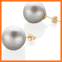 【新品】 [R-days代官山] コットンパール ピアス レディース 軽い シンプル 大きめ パール キスカ ホワイト ピンク ベージュ グレー 5サイズ 日本製 (グレー／14mm)