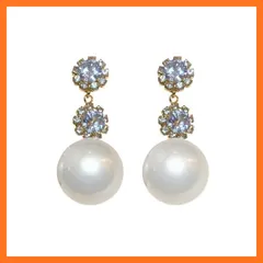 【新品】 ピアス レディース フェイクパール 大粒 揺れる 2連ストーン ゴールド 結婚式 二次会 お呼ばれ 両耳用