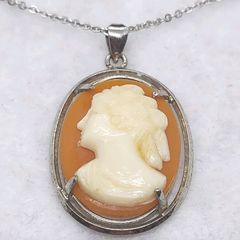 シェル カメオ ネックレス 天然石 アゲート 緑 グリーン 貝パール 
