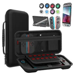 Switch 2 専用 ケース Oldstar 収納ケース＋ガラス保護フィルム＋スティックキャップ8枚＋分体式設計 PCカバー 24ゲームカードスロット 大容量 収納バッグ 耐衝撃 防塵 全面保護 防水（ブラック)s