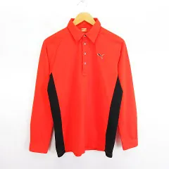 プーマ PUMA ポロシャツ 長袖 切替 ロゴ L オレンジ×ブラック スポーツウェア ※EKM