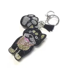 黒 柴犬 肉球 モチーフ 両面キラキラ アニマルチャームキーホルダー