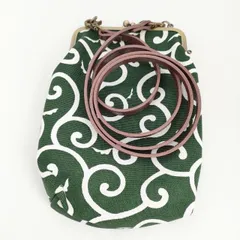 あやの小路 がま口 ショルダーバッグ 唐草 ポシェット ポーチ グリーン ホワイト レディース あやの小路【中古】6-0110G∞