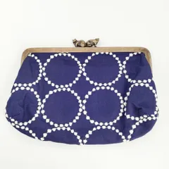 mina perhonen tambourine カドルポーチ がま口 小物入れ 刺繍 コットンシルク ポーチ ネイビー レディース ミナペルホネン【中古】6-0110G∞