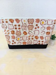 オムツポーチ(猫パンアイボリー×ブラック)