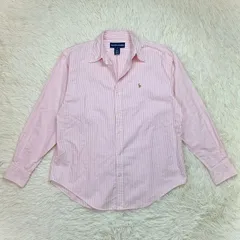 RALPH LAUREN ラルフローレン 長袖シャツ サイズ８ レディースL相当 ストライプ ボタンダウン ワンポイント ポニー 刺繍 ピンク×ホワイト