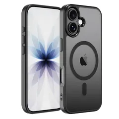 iPhone 17 用 ケース MagSafe対応 カメラ保護 耐衝撃 半透明 マグネット搭載 エアガードコーナー 薄型 黄変防止 滑り止め 3倍米軍MIL規格 アイフォン17対応（6.3インチ）スマホカバー EUMADOVE(ブラック, iPhone 1 0