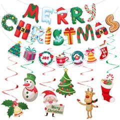 Hanakaze クリスマス 飾り クリスマス ガーランド クリスマス 装飾 ハンギングスワール パーティー 飾り付け おしゃれ 雪だるま サンタ トナカイ ベル ハンギングスワール クリスマスツリー オーナメント クリスマス 天井 壁 窓 飾り付け 両面 1