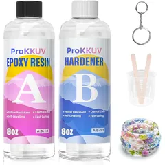 ProKKUV レジン液 大容量 エポキシ樹脂 2液性 237ml×2 高級・黄変しにくい 15.98OZ(273g+244g）レジン初心者向け 二液性レジン液 レジン セット 人気 高い透明 低刺激性 気泡なし 黄変なしDIY手芸用品 レジンアクセサリー 1