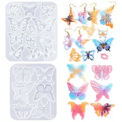 GLOWZEN レジン モールド シリコンモールド 2セット レジン 型 DIY手作り 蝶 バタフライ レジン アクセサリー パーツ イヤリング ピアス キーホルダー 再利用可能 1