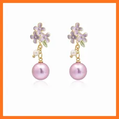 【新品】 Chynian ピアス花 紫色 パール 和風 揺れる ピアスレディース人気 可愛い 藤の花 14K金メッキ 金属アレルギー対応 プレゼント 彼女 ジュエリー