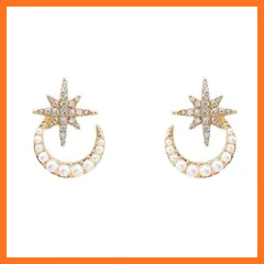 【新品】 ピアス 星と月 スター＆ムーン パール ストーン ゴールド レディース 上品 きらきら アクセサリー 両耳用 0