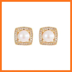 【新品】 天然淡水パール ピアス レディース S925銀ポスト 花モチーフ 18K厚金メッキ 大ぶり 揺れるデザイン 上品 おしゃれ 真珠イヤリング アレルギー対応 ギフト用 プレゼント向け 結婚式 デート パーティー用 (四角い真珠)