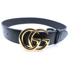 GUCCI (グッチ) GGマーモント レザーベルト ブラック/ゴールド 406831