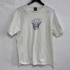 STUSSY ステューシー Tシャツ Lサイズ ホワイト バスケット ダメージ 古着 25i菊E
