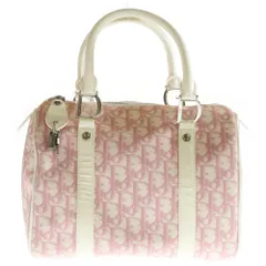 Christian Dior (クリスチャンディオール) トロッター ミニボストンバッグ ハンドバッグ ホワイト×ピンク レザー×コーティングキャンバス シルバー金具