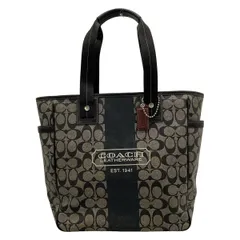 COACH(コーチ) トートバッグ ヘリテージ シグネチャー ストライプ トート 70074 グレー レザー