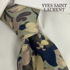 《美品》YVES SAINT LAURENT (イヴサンローラン) シルクネクタイ 花 植物 ネイビー ブルー グレー パープル ベージュ