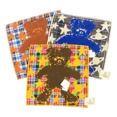 未使用 ヴィヴィアンウエストウッド ハンカチ ３枚セット ハンドタオル ハンカチタオル タオルハンカチ チェック ブルー グレー　青　チェック　オーブ くま　クマ　ベア　テディベア レディース メンズ Vivienne Westwood ヴィヴィアン 