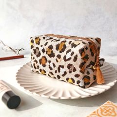 コンパクトサイズのBOX型コスメポーチ｜ジャガード＊ヒョウ柄