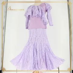 社交ダンス 衣装 スタンダード 上下セット ツーピース レッスンウェア パーティ衣装 ICHIOKU イチオク 薄紫 パープル系 花柄 レース レースアップ スカート フェミニン シルエット ふんわり 伸縮性 トップス 花柄デザイン 袖付き ストレッチ素材