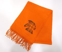 美品/カシミア☆HERMES マフラー ハイランズ ホースロゴ 紺 馬1644A
