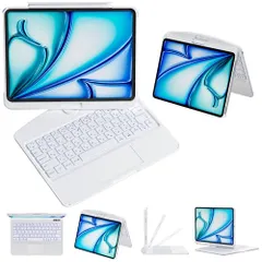 2025新登場 iPad Air 13インチ(M3?M2) 対応 キーボード付きケース JIS日本語配列・360度回転式・遅延なし・超高精度トラックパッド搭載 マジックキーボード・7色バックライト・ペン収納対応s