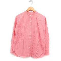 23区 オンワード樫山 ストライプ シャツ ブラウス 長袖 バンドカラー コットン 綿 40 ピンク /FT8