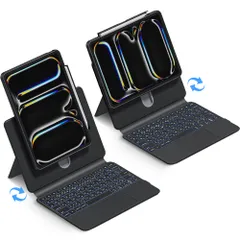 新品 Sencela 2025新登場 ipadキーボード マジックキーボード JIS日本語配列 トラックパッド搭載 7色バックライト 第10/11世代対応 第7/8/9世代対応 10cm高さ調節可能 360°画面回転 超薄型 超軽い 耐久性保護(ブラック i