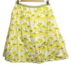 NEMIKA/NEMIKA by Leilian(ネミカ) スカート サイズ9 M レディース - 白×イエロー×カーキ ひざ丈/刺繍