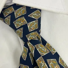 《美品》GIVENCHY（ジバンシィ）シルクネクタイ イタリア製 総柄 スクエア 四角 幾何学 ネイビー ゴールド ベージュ