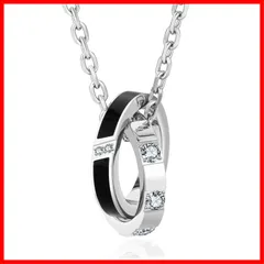 ダブルリング チェーンネックレス サージカル ペンダントトップ ステンレス 男性 ペアネックレス 誕生日プレゼント 男女兼用 メンズ シルバー リングネックレス ブラック KRKC&CO 金属アレルギー対応