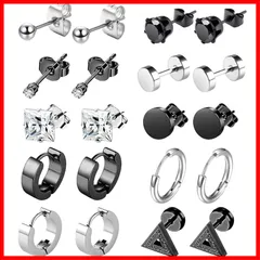 黒ピアス イヤリング スタッドピアス フープ 10ペア 両耳用 シンプルデザイン ピアス 金属アレルギー対応 日常 メンズ TerraShine レディース ステンレス製