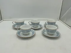 Noritake ノリタケ ティーカップ＆ソーサー 5客セット ブルー 金縁 来客用 昭和レトロ　レースウッドゴールド