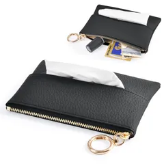 新品 ティッシュケース 吊り下げ おしゃれ ティッシュカバー 収納 車用 ティッシュボックスホルダー かわいい 壁掛け ティッシュボックス PUレザー 防水 ソフトパック用 収納ケース 洗面所収納 キッチンペーパー 多用途 ケース シンプル (Bブラック)