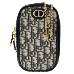 ディオール Dior バッグ レディース ブランド モンテーニュ オブリーク ショルダーバッグ ジャガード フォンホルダー ネイビー ベージュ トロッター 2way 手持ち 斜めかけ チェーンショルダー 【中古】