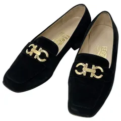 フェラガモ  Ferragamo 革靴 レディース ブランド ダブルガンチーニ ローファー スエード ブラック ゴールド金具 サイズ6 23.5cm相当 【中古】