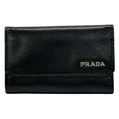 プラダ PRADA キーケース メンズ ブランド サフィアーノ ブラック 6連 シンプル シルバー金具 【中古】