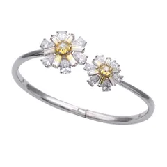 スワロフスキー Swarovski バングル レディース ブランド メタル スワロフスキー シルバー イエロー サイズM フラワー ビジュー キラキラ 上品 美品 【中古】