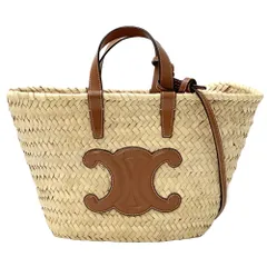 セリーヌ CELINE バッグ レディース ブランド ティーン トリオンフ ハンドバッグ ショルダーバッグ 2way ラフィア クラシック パニエ タン ベージュ ブラウン かごバッグ 夏 おしゃれ 【中古】